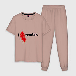 Пижама хлопковая мужская I love zombies цвета пыльно-розовый — фото 1