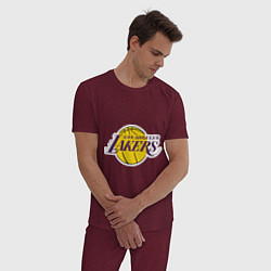 Пижама хлопковая мужская LA Lakers, цвет: меланж-бордовый — фото 2
