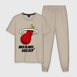 Пижама хлопковая мужская Miami Heat-logo, цвет: миндальный