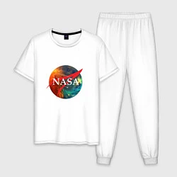 Пижама хлопковая мужская NASA: Nebula, цвет: белый