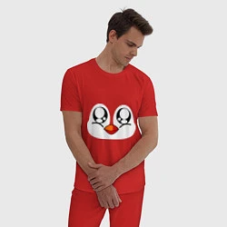 Пижама хлопковая мужская Морда пингвина, цвет: красный — фото 2