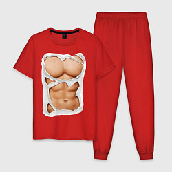 Пижама хлопковая мужская Идеальный пресс, цвет: красный