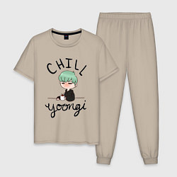 Пижама хлопковая мужская Chill Yoongi, цвет: миндальный
