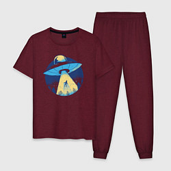 Пижама хлопковая мужская Пришельцы, цвет: меланж-бордовый