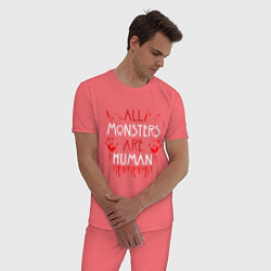 Пижама хлопковая мужская ALL MONSTERS ARE HUMAN, цвет: коралловый — фото 2