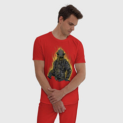 Пижама хлопковая мужская Пылающий пожарный, цвет: красный — фото 2