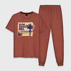 Пижама хлопковая мужская Солнце, песок, море, цвет: кирпичный
