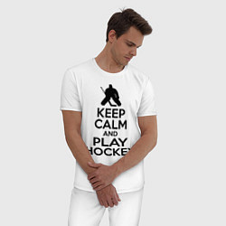 Пижама хлопковая мужская Keep Calm & Play Hockey, цвет: белый — фото 2