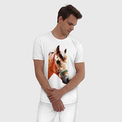 Пижама хлопковая мужская Лошадь, цвет: белый — фото 2