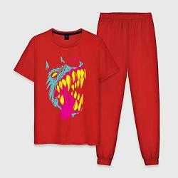 Пижама хлопковая мужская Волк, цвет: красный