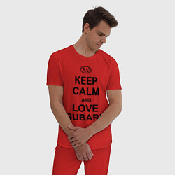 Пижама хлопковая мужская Keep Calm & Love Subaru, цвет: красный — фото 2