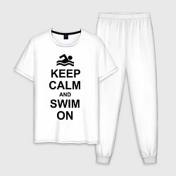 Пижама хлопковая мужская Keep Calm & Swim On, цвет: белый