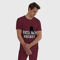 Пижама хлопковая мужская Russian hockey, цвет: меланж-бордовый — фото 2
