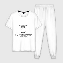 Пижама хлопковая мужская Torchwood Institute, цвет: белый