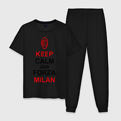 Пижама хлопковая мужская Keep Calm & Forza Milan, цвет: черный