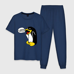 Пижама хлопковая мужская Пингвин: Linux, цвет: тёмно-синий