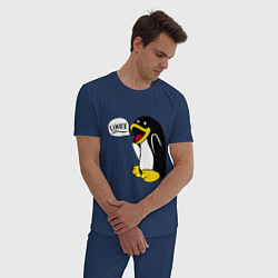 Пижама хлопковая мужская Пингвин: Linux цвета тёмно-синий — фото 2
