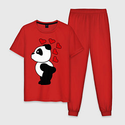 Пижама хлопковая мужская Поцелуй панды: для него, цвет: красный