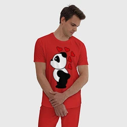 Пижама хлопковая мужская Поцелуй панды: для него, цвет: красный — фото 2