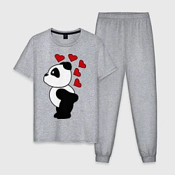 Пижама хлопковая мужская Поцелуй панды: для него, цвет: меланж