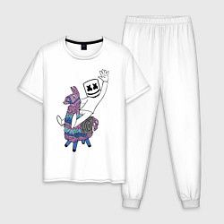 Пижама хлопковая мужская Marshmello x Llama, цвет: белый
