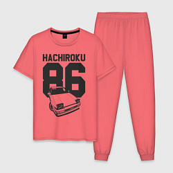 Пижама хлопковая мужская Toyota AE86 Hachiroku, цвет: коралловый