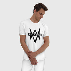 Пижама хлопковая мужская Watch Dogs: Black Logo, цвет: белый — фото 2