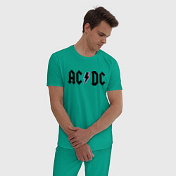 Пижама хлопковая мужская AC/DC цвета зеленый — фото 2