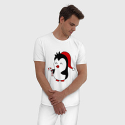 Пижама хлопковая мужская Новогодний пингвин, цвет: белый — фото 2