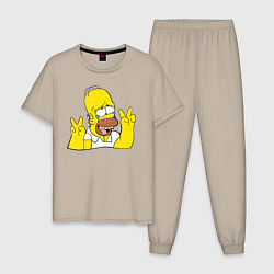 Пижама хлопковая мужская Homer Ahegao, цвет: миндальный