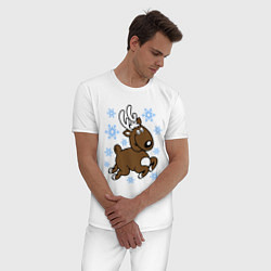 Пижама хлопковая мужская Олень и снежинки, цвет: белый — фото 2