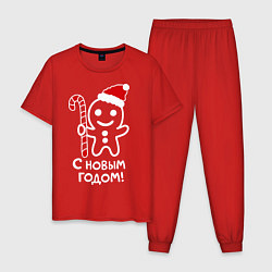 Пижама хлопковая мужская Пряничный человечек, цвет: красный