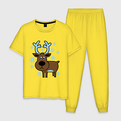 Пижама хлопковая мужская Олень и снежинки, цвет: желтый