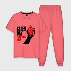 Пижама хлопковая мужская Green Day: American idiot цвета коралловый — фото 1