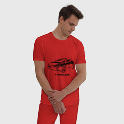 Пижама хлопковая мужская Mitsubishi lancer, цвет: красный — фото 2