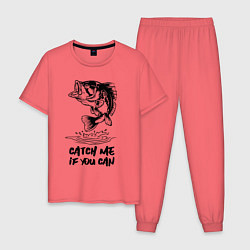 Пижама хлопковая мужская Catch me if you can, цвет: коралловый