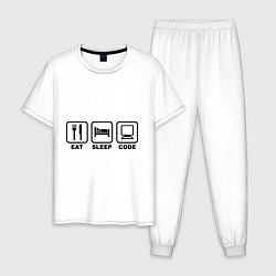 Пижама хлопковая мужская Eat sleep code (Ешь, Спи, Программируй), цвет: белый