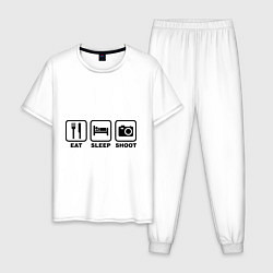 Пижама хлопковая мужская Eat Sleep Shoot (Ешь, Спи, Фотографируй), цвет: белый