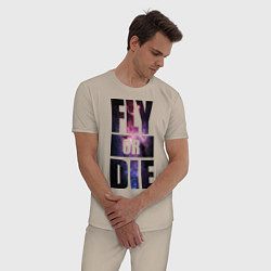 Пижама хлопковая мужская Fly or Die: Space цвета миндальный — фото 2