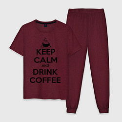 Пижама хлопковая мужская Keep Calm & Drink Coffee, цвет: меланж-бордовый