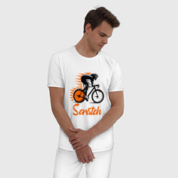 Пижама хлопковая мужская Cycling scratch race, цвет: белый — фото 2