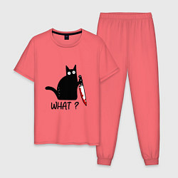 Пижама хлопковая мужская What cat, цвет: коралловый