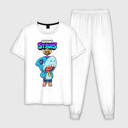 Пижама хлопковая мужская BRAWL STARS LEON SHARK, цвет: белый