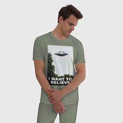 Пижама хлопковая мужская I WANT TO BELIEVE, цвет: авокадо — фото 2