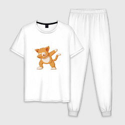 Пижама хлопковая мужская Cat Dabbing, цвет: белый