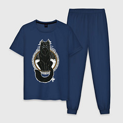 Пижама хлопковая мужская Йольский кот, цвет: тёмно-синий