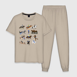 Пижама хлопковая мужская Конный виды спорта, цвет: миндальный