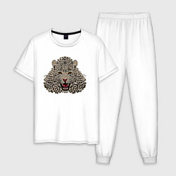 Пижама хлопковая мужская Metallized Leopard цвета белый — фото 1
