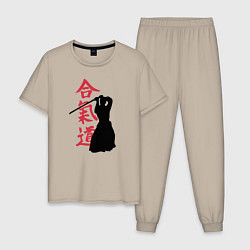 Пижама хлопковая мужская Айкидо, цвет: миндальный