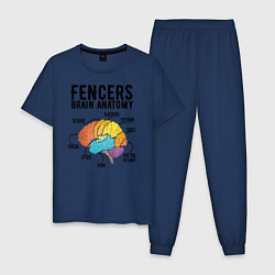 Пижама хлопковая мужская Fences Brain Anatomy, цвет: тёмно-синий